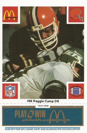 1986 McDonald's Cleveland Browns - Full Game Pieces - Week 1 Blue Tab #NNO Reggie Camp Front