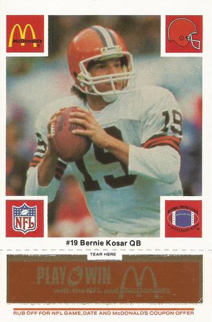 1986 McDonald's Cleveland Browns - Full Game Pieces - Week 3 Gold/Orange Tab #NNO Bernie Kosar Front