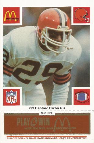 1986 McDonald's Cleveland Browns - Full Game Pieces - Week 3 Gold/Orange Tab #NNO Hanford Dixon Front