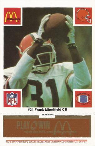 1986 McDonald's Cleveland Browns - Full Game Pieces - Week 3 Gold/Orange Tab #NNO Frank Minnifield Front