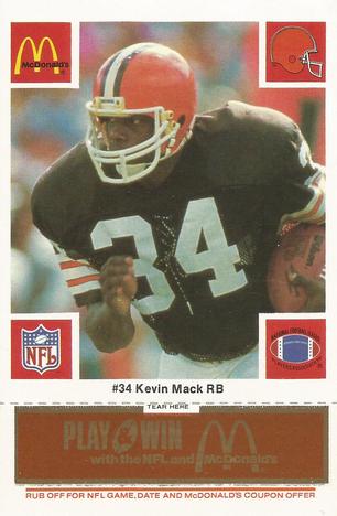 1986 McDonald's Cleveland Browns - Full Game Pieces - Week 3 Gold/Orange Tab #NNO Kevin Mack Front