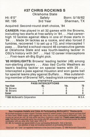 1986 McDonald's Cleveland Browns - Full Game Pieces - Week 3 Gold/Orange Tab #NNO Chris Rockins Back