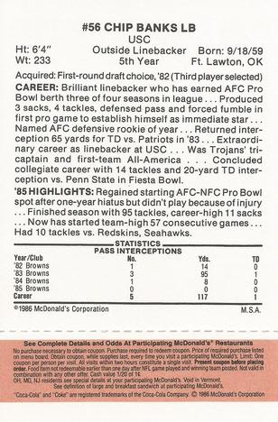 1986 McDonald's Cleveland Browns - Full Game Pieces - Week 3 Gold/Orange Tab #NNO Chip Banks Back