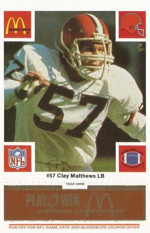 1986 McDonald's Cleveland Browns - Full Game Pieces - Week 3 Gold/Orange Tab #NNO Clay Matthews Front