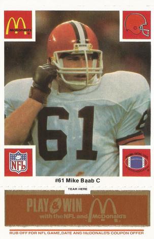 1986 McDonald's Cleveland Browns - Full Game Pieces - Week 3 Gold/Orange Tab #NNO Mike Baab Front