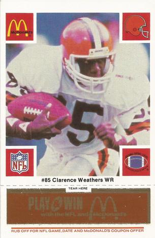 1986 McDonald's Cleveland Browns - Full Game Pieces - Week 3 Gold/Orange Tab #NNO Clarence Weathers Front