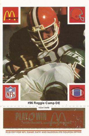 1986 McDonald's Cleveland Browns - Full Game Pieces - Week 3 Gold/Orange Tab #NNO Reggie Camp Front