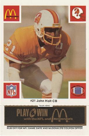 1986 McDonald's Tampa Bay Buccaneers - Full Game Pieces - Week 2 Black/Gray Tab #NNO John Holt Front