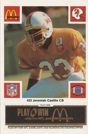 1986 McDonald's Tampa Bay Buccaneers - Full Game Pieces - Week 2 Black/Gray Tab #NNO Jeremiah Castille Front