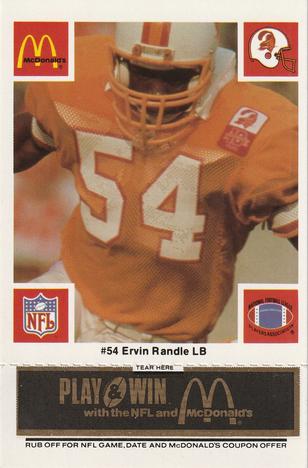 1986 McDonald's Tampa Bay Buccaneers - Full Game Pieces - Week 2 Black/Gray Tab #NNO Ervin Randle Front