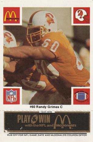 1986 McDonald's Tampa Bay Buccaneers - Full Game Pieces - Week 2 Black/Gray Tab #NNO Randy Grimes Front