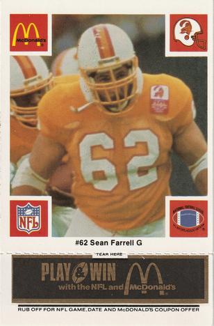 1986 McDonald's Tampa Bay Buccaneers - Full Game Pieces - Week 2 Black/Gray Tab #NNO Sean Farrell Front