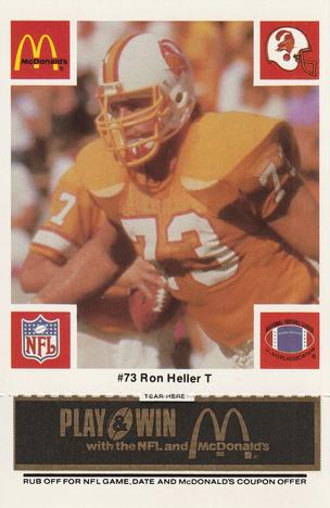 1986 McDonald's Tampa Bay Buccaneers - Full Game Pieces - Week 2 Black/Gray Tab #NNO Ron Heller Front