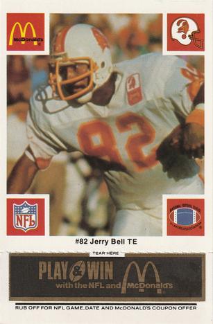 1986 McDonald's Tampa Bay Buccaneers - Full Game Pieces - Week 2 Black/Gray Tab #NNO Jerry Bell Front