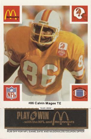 1986 McDonald's Tampa Bay Buccaneers - Full Game Pieces - Week 2 Black/Gray Tab #NNO Calvin Magee Front