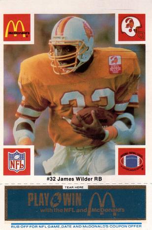 1986 McDonald's Tampa Bay Buccaneers - Full Game Pieces - Week 1 Blue Tab #NNO James Wilder Front
