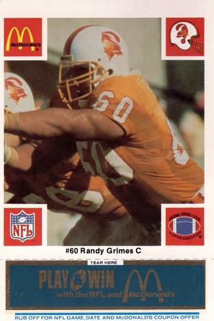 1986 McDonald's Tampa Bay Buccaneers - Full Game Pieces - Week 1 Blue Tab #NNO Randy Grimes Front