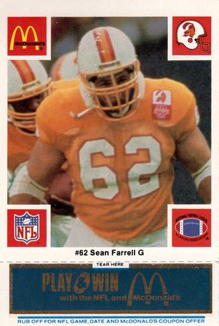 1986 McDonald's Tampa Bay Buccaneers - Full Game Pieces - Week 1 Blue Tab #NNO Sean Farrell Front