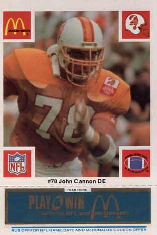 1986 McDonald's Tampa Bay Buccaneers - Full Game Pieces - Week 1 Blue Tab #NNO John Cannon Front