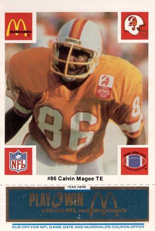 1986 McDonald's Tampa Bay Buccaneers - Full Game Pieces - Week 1 Blue Tab #NNO Calvin Magee Front