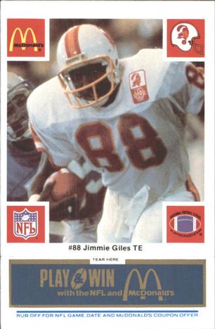 1986 McDonald's Tampa Bay Buccaneers - Full Game Pieces - Week 1 Blue Tab #NNO Jimmie Giles Front