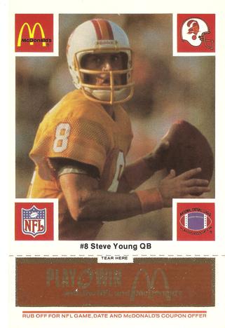 1986 McDonald's Tampa Bay Buccaneers - Full Game Pieces - Week 3 Gold/Orange Tab #NNO Steve Young Front