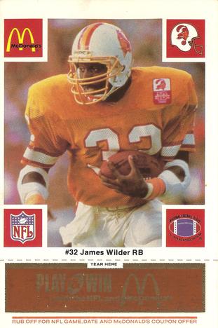 1986 McDonald's Tampa Bay Buccaneers - Full Game Pieces - Week 3 Gold/Orange Tab #NNO James Wilder Front