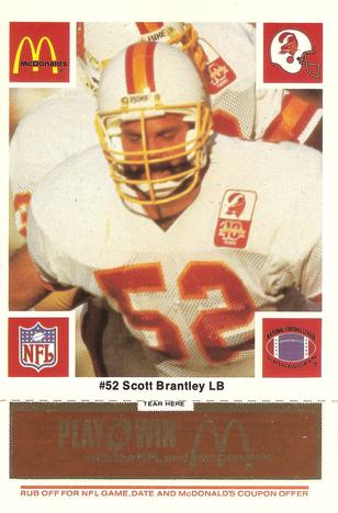 1986 McDonald's Tampa Bay Buccaneers - Full Game Pieces - Week 3 Gold/Orange Tab #NNO Scot Brantley Front