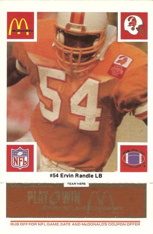 1986 McDonald's Tampa Bay Buccaneers - Full Game Pieces - Week 3 Gold/Orange Tab #NNO Ervin Randle Front