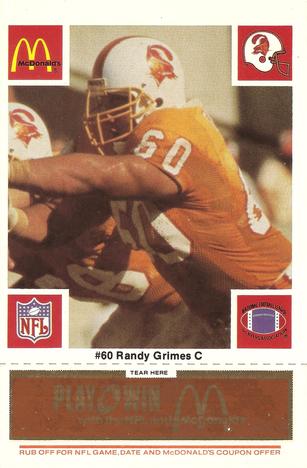 1986 McDonald's Tampa Bay Buccaneers - Full Game Pieces - Week 3 Gold/Orange Tab #NNO Randy Grimes Front