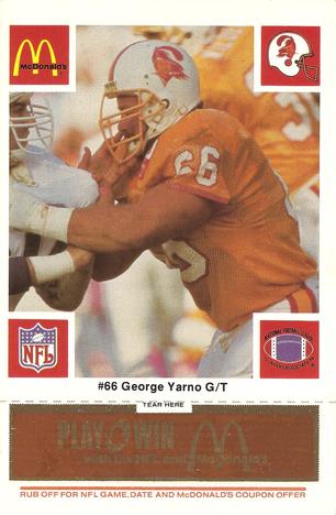 1986 McDonald's Tampa Bay Buccaneers - Full Game Pieces - Week 3 Gold/Orange Tab #NNO George Yarno Front