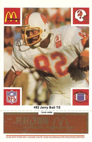 1986 McDonald's Tampa Bay Buccaneers - Full Game Pieces - Week 3 Gold/Orange Tab #NNO Jerry Bell Front