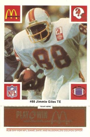1986 McDonald's Tampa Bay Buccaneers - Full Game Pieces - Week 3 Gold/Orange Tab #NNO Jimmie Giles Front