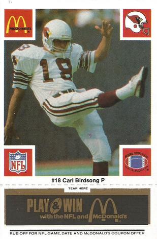 1986 McDonald's St. Louis Cardinals - Full Game Pieces - Week 2 Black/Gray Tab #NNO Carl Birdsong Front