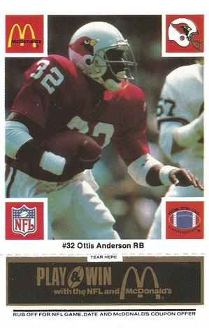 1986 McDonald's St. Louis Cardinals - Full Game Pieces - Week 2 Black/Gray Tab #NNO Ottis Anderson Front