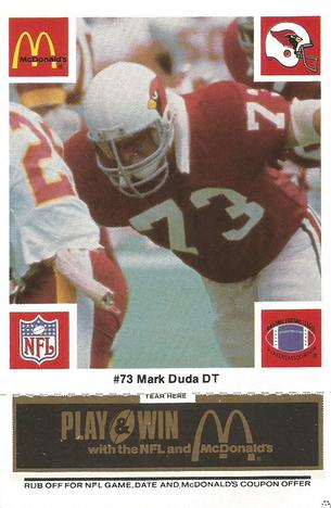 1986 McDonald's St. Louis Cardinals - Full Game Pieces - Week 2 Black/Gray Tab #NNO Mark Duda Front