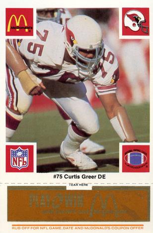 1986 McDonald's St. Louis Cardinals - Full Game Pieces - Week 3 Gold/Orange Tab #NNO Curtis Greer Front