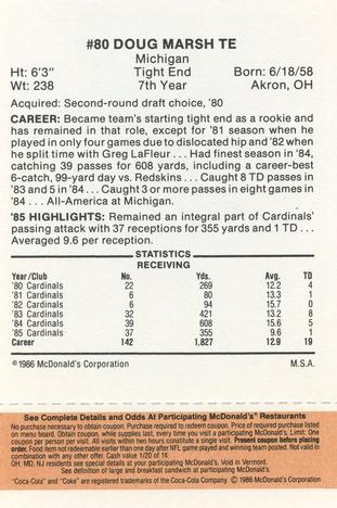 1986 McDonald's St. Louis Cardinals - Full Game Pieces - Week 3 Gold/Orange Tab #NNO Doug Marsh Back