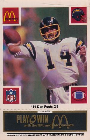 1986 McDonald's San Diego Chargers - Full Game Pieces - Week 2 Black/Gray Tab #NNO Dan Fouts Front