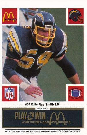 1986 McDonald's San Diego Chargers - Full Game Pieces - Week 2 Black/Gray Tab #NNO Billy Ray Smith Front