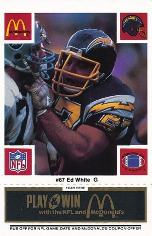 1986 McDonald's San Diego Chargers - Full Game Pieces - Week 2 Black/Gray Tab #NNO Ed White Front