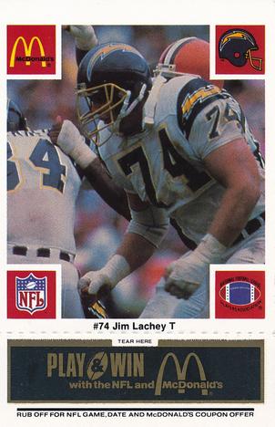 1986 McDonald's San Diego Chargers - Full Game Pieces - Week 2 Black/Gray Tab #NNO Jim Lachey Front