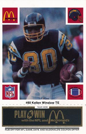 1986 McDonald's San Diego Chargers - Full Game Pieces - Week 2 Black/Gray Tab #NNO Kellen Winslow Front