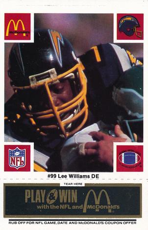 1986 McDonald's San Diego Chargers - Full Game Pieces - Week 2 Black/Gray Tab #NNO Lee Williams Front