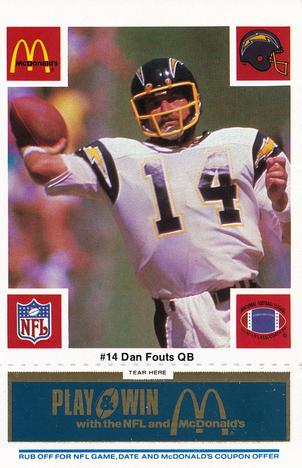 1986 McDonald's San Diego Chargers - Full Game Pieces - Week 1 Blue Tab #NNO Dan Fouts Front