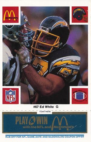 1986 McDonald's San Diego Chargers - Full Game Pieces - Week 1 Blue Tab #NNO Ed White Front