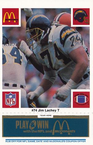 1986 McDonald's San Diego Chargers - Full Game Pieces - Week 1 Blue Tab #NNO Jim Lachey Front