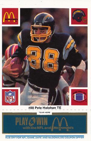 1986 McDonald's San Diego Chargers - Full Game Pieces - Week 1 Blue Tab #NNO Pete Holohan Front
