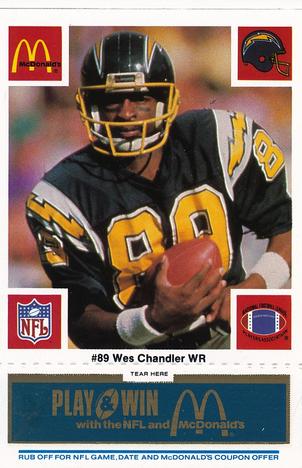 1986 McDonald's San Diego Chargers - Full Game Pieces - Week 1 Blue Tab #NNO Wes Chandler Front