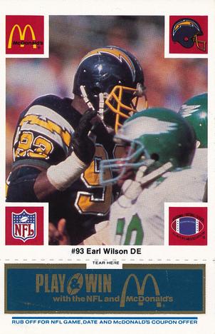1986 McDonald's San Diego Chargers - Full Game Pieces - Week 1 Blue Tab #NNO Earl Wilson Front
